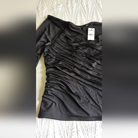 Express Body Contour Compression Silky Long Sleeve Wrap Top - Picture 9 of 11